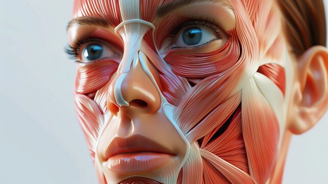 Anatolian female face skin structure and muscle system, anatomy of the human body with focus on the facial muscles for beauty treatment or medical education