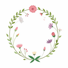 A round frame made of wildflowers vector illustration 