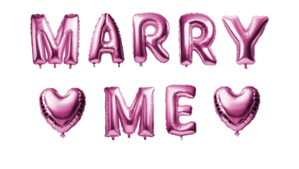 marry me pink balloon on a transparent background. Love, wedding. PNG	