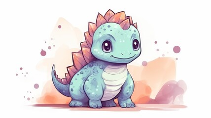 hand painted doodle background, cute  Pachycephalosaurus theme pastel color