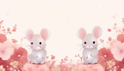 Fototapeta premium hand painted doodle background, cute Mouse theme pastel color
