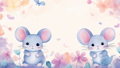 Fototapeta premium hand painted doodle background, cute Mouse theme pastel color