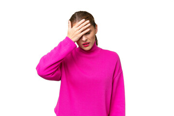 Young caucasian woman over isolated background with headache