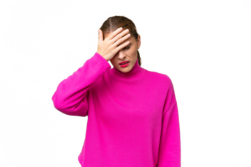 Young caucasian woman over isolated background with headache