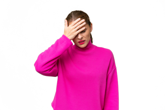 Young caucasian woman over isolated background with headache