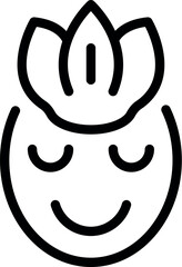 A line art illustration of a serene face with a lotus flower crown, symbolizing peace and spirituality