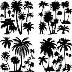 Obraz premium black tree silhouette set label protection silhouette graphic pine drawing trunk woodland shape illustration set wild cedar collection evergreen symbol black card needles spruce