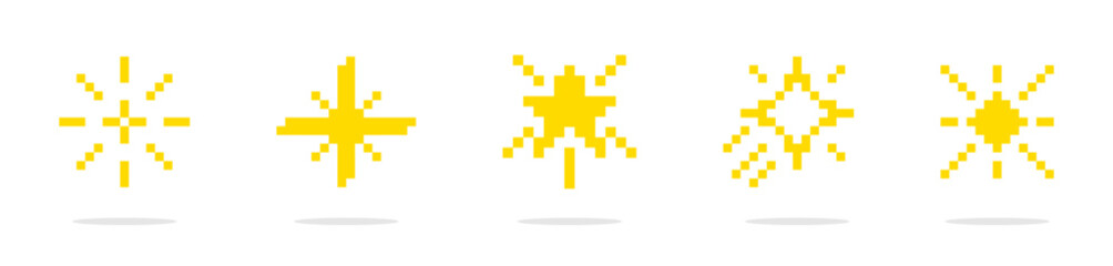 Star pixel style set. Pixelated stars vector collection.