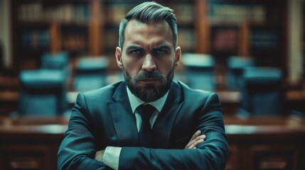Obraz premium confident man wearing a suit in the courtroom.