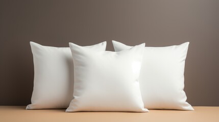 Plain White Pillow Mockup Set On Neutral Background. Generative AI