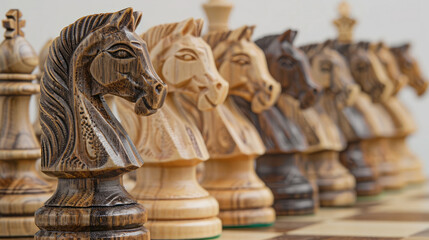 Fototapeta premium Close-Up Shot of Chess Pieces on Wooden Board