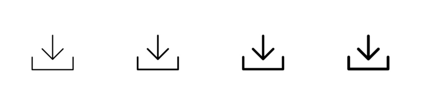 Download button icon set. Arrow download symbols. Save or upload file web interface vector pictogram. Web or app illustration isolated.