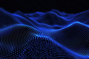 Abstract Blue Data Waves and Dots on Dark Background Reflecting Futuristic Technology and Digital Innovation