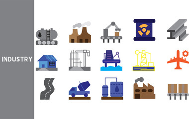 Industry sector ,Many industrial sectors in the large economic system, tourism, food, electricity, shopping, oil. ,Set of icons for business ,symbol collection.,Vector illustration.