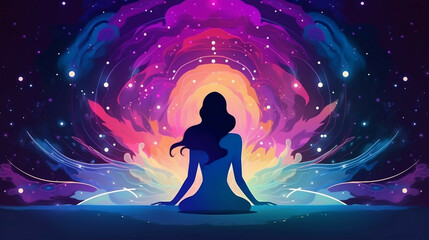 A meditating woman delves into her inner world and discovers harmony