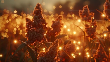  A close-up of a cluster of flowers with lights positioned in the picture's midst The background exhibits a blur of soft, indistinct light sources