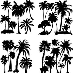 Naklejka premium black tree silhouette set label protection silhouette graphic pine drawing trunk woodland shape illustration set wild cedar collection evergreen symbol black card needles spruce