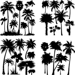 Naklejka premium black tree silhouette set label protection silhouette graphic pine drawing trunk woodland shape illustration set wild cedar collection evergreen symbol black card needles spruce