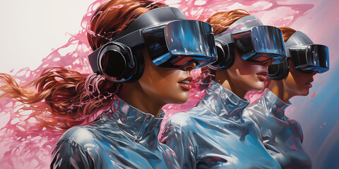 Girls wearing high-tech VR glasses