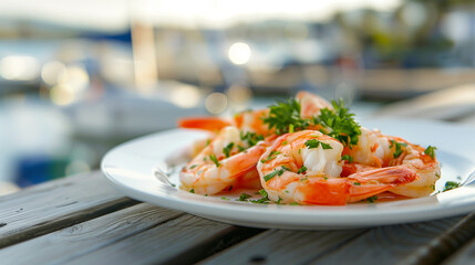 Garlic Butter Prawns with Fresh Herbs by the Marina