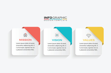 Mission vision and values infographic design template with 3 option