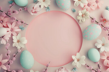 Happy easter theme product display podium. Golden easter egg on light gold background