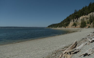Pebble covered shoreline at Cama Beach