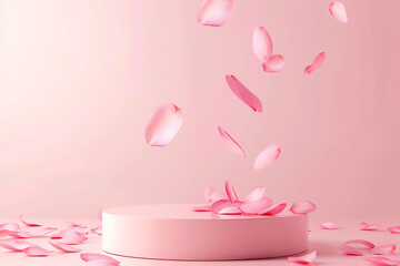 Minimal background, mock up with podium for product display, Abstract white geometry shape background minimalist Valentine's day pink background,