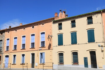 Colourful house fronts in Mediterranean seaside town in southern France