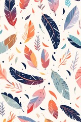 Autumn-Colored Feather Pattern on White Background Featuring Various
