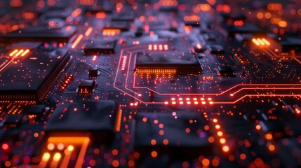 Obraz premium 3D Digital circuit board with flowing data streams