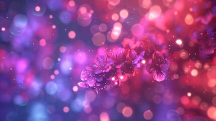 A blurry image of purple flowers against a bokeh of blurred purple and pink lights in the background - Powered by Adobe