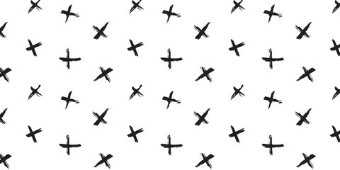 Hand drawn crosses seamless pattern. Abstract geometric background with strokes. Cross and plus symbols. Hipster monochrome texture. Simple pattern.