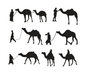 Vector cameleers with camel silhouette set collection