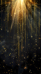 Golden light background with lines of lights and particles
