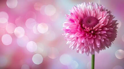  A close-up of a pink flower against a blurred backdrop, featuring a blurred foreground of lights and a softly blurred background