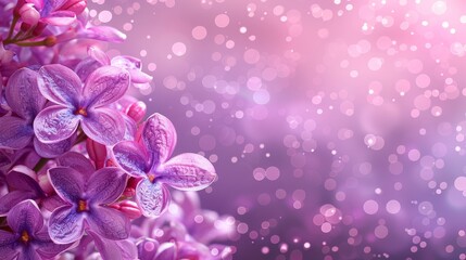 A tight shot of numerous violet blossoms against a backdrop of lavender and pink, with a cluster of lights distinctly visible in the center, and a softly blurred surround