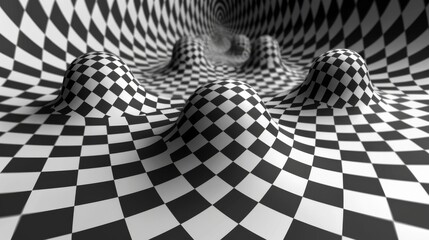 Naklejka premium Optical Illusions: Patterns creating optical illusions with depth and movement. Black and white or limited color palette.