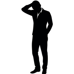 A man Thinking with feel tension vector silhouette