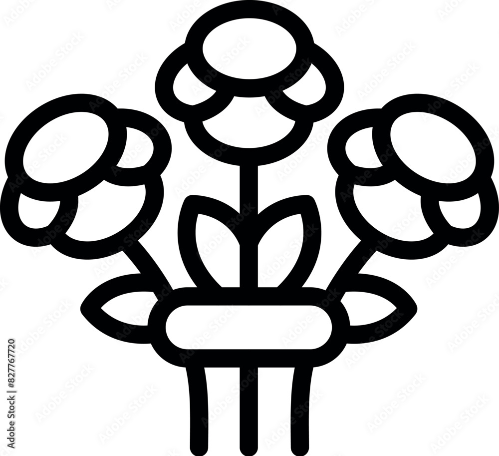 Wall mural Stylized black and white flowers icon illustration with simple vector graphic design. Minimalistic outline and decorative botanical artwork in a modern monochrome style - Wall murals