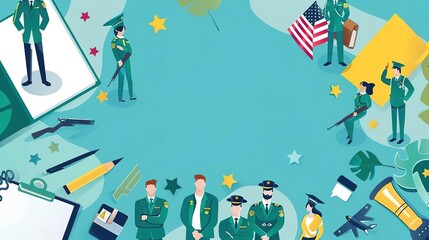 Capture a high-angle view of a Veterans Day celebration with a patriotic background and ample copy space