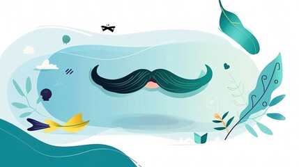 Obraz premium Design an engaging Fathers Day scene highlighting a mustache with a celebratory feel, providing adequate copy space against a festive background