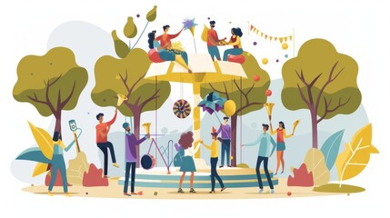 Fototapeta premium Design a lively depiction of a Mardi Gras event from a rear viewpoint, emphasizing the energetic activity with room for text against a festive backdrop