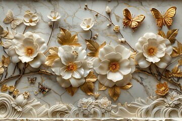 3 panel wall art, marble background flowers designs