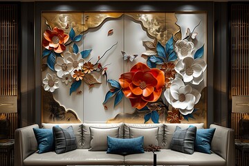 3 panel wall art, a collection of white golden circle-shaped works of art, each featuring intricate patterns