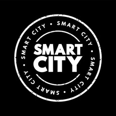 Smart City - urban area that utilizes information and communication technologies to enhance the quality of life for its residents, improve efficiency in urban operations, text concept stamp