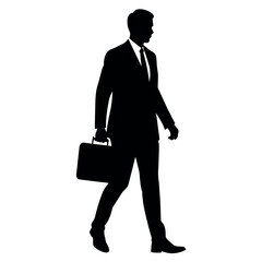 A professional Business man walking with holding briefcase vector silhouette