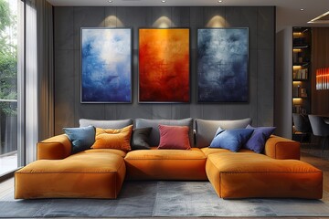 3 panel wall art, marble background with feather designs