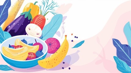 Fototapeta premium Illustrate a panoramic view of a vibrant Vegetarian Lifestyle scene