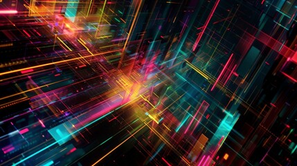 Obraz premium Neon circuits in abstract digital landscape